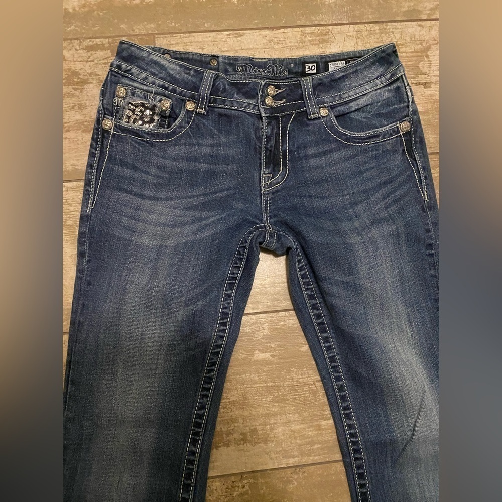 Miss Me Sequin Distressed Bootcut Jeans. - Picture 3 of 13